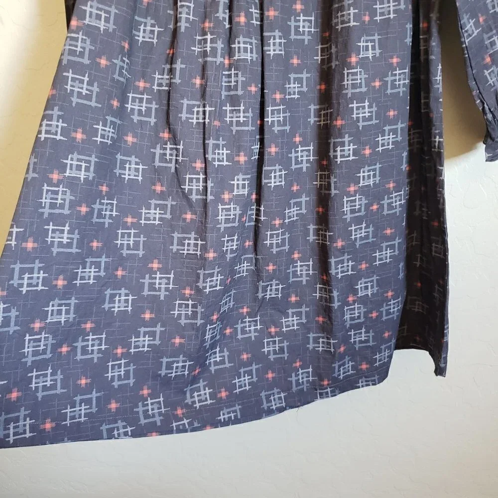 Wren & James Ruffle Bib Long Sleeve Cotton Shift Dress Navy Blue Sz Kids 10 NEW